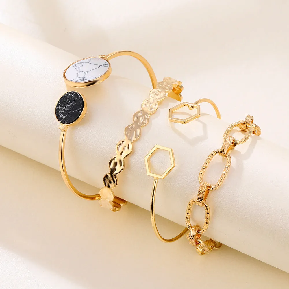 Marble Geometric Chain Alloy Bracelet Set 4 Pieces