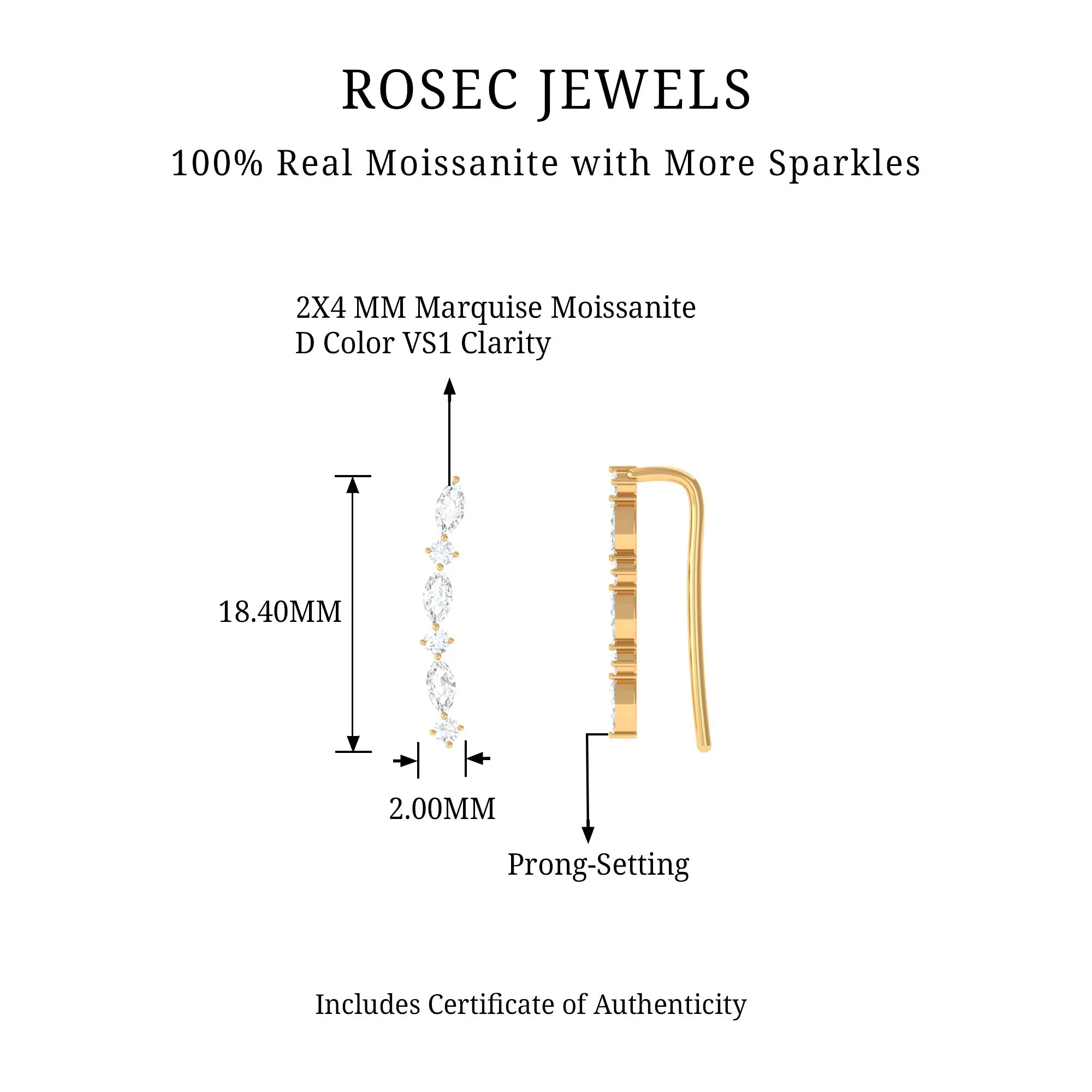 Marquise and Round Moissanite Unique Climber Earring