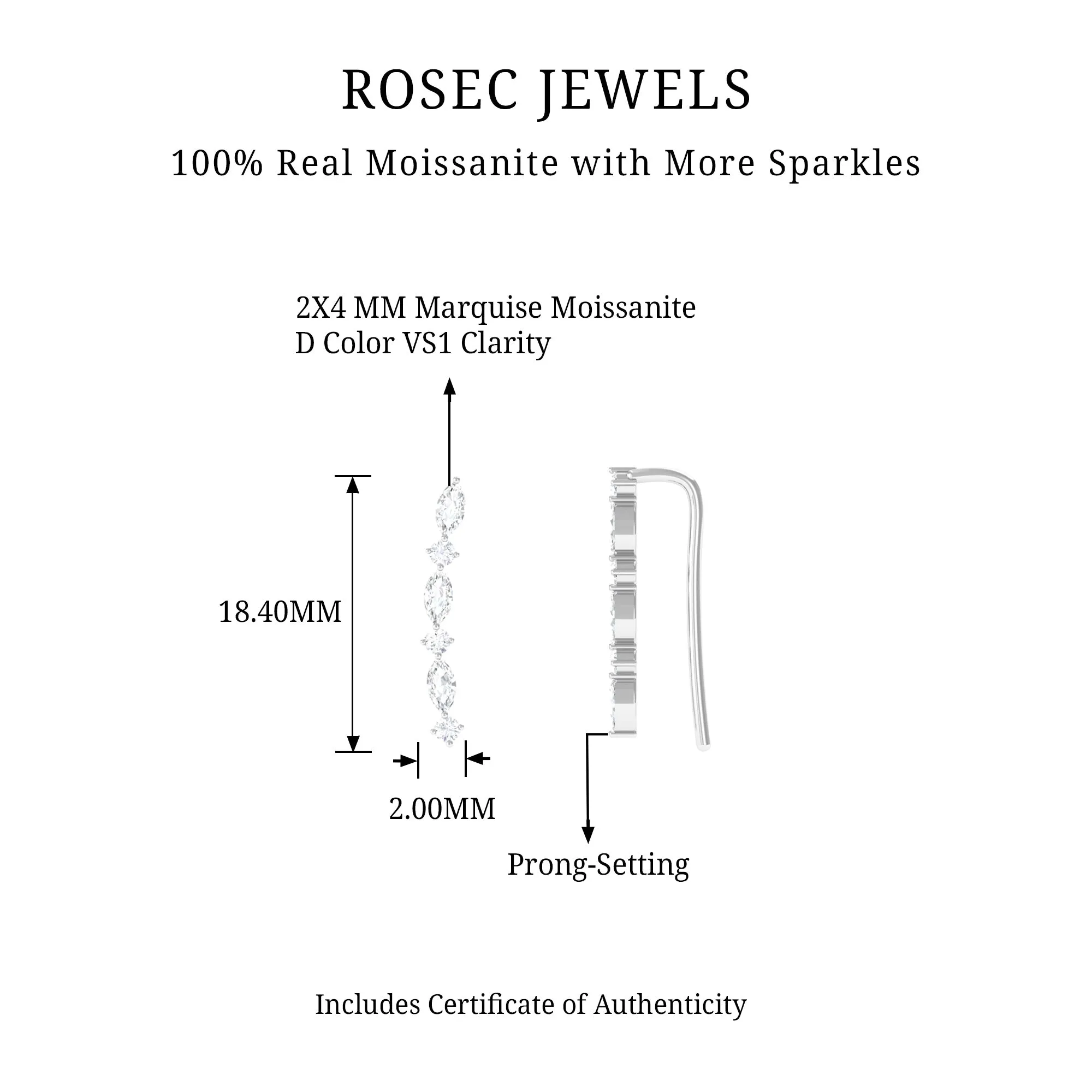Marquise and Round Moissanite Unique Climber Earring