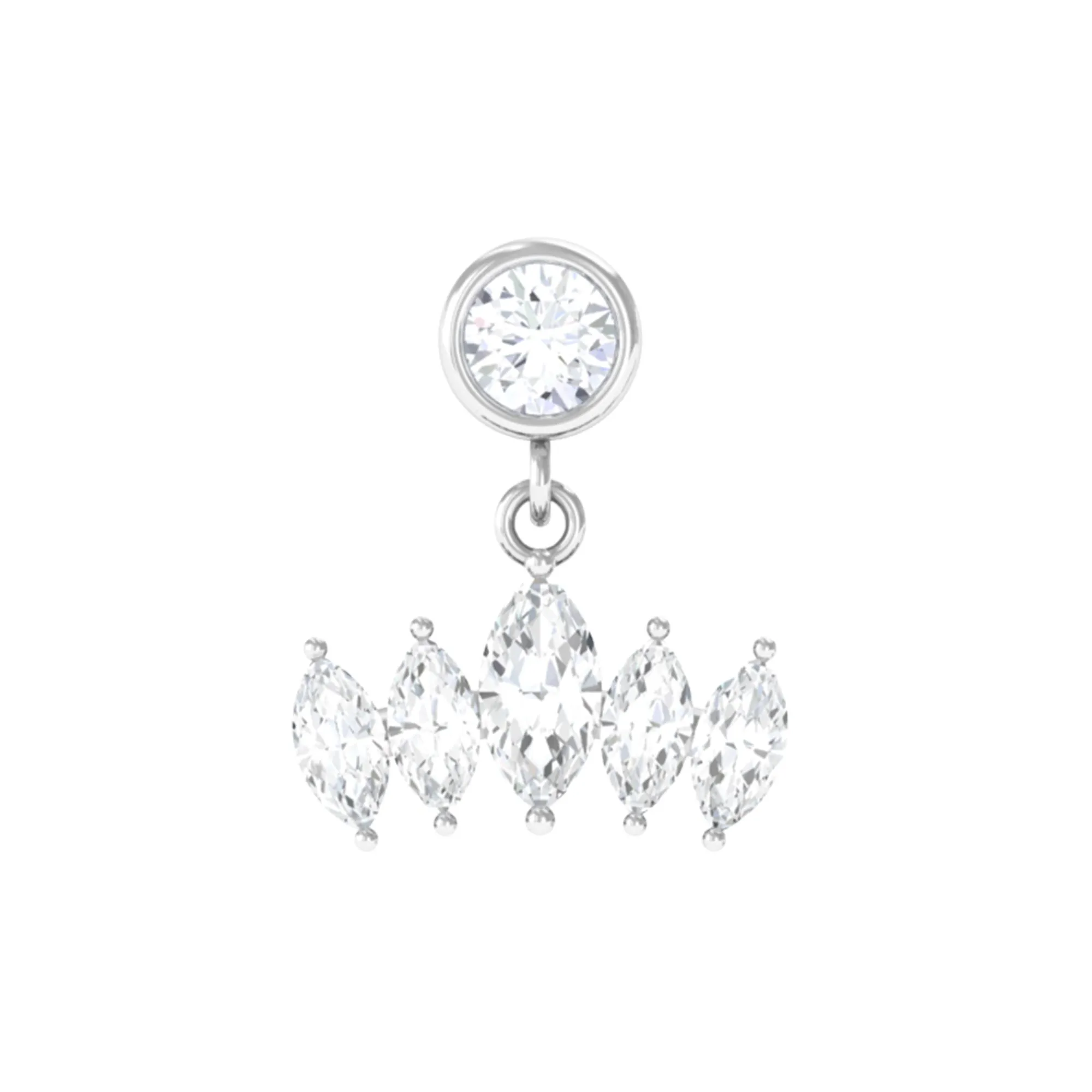 Marquise Moissanite Crown Dangle Earring for Cartilage Piercing