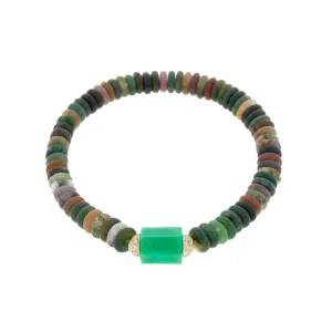 Medium Hexagon Chrysoprase Bolt Bead with White Diamonds Bracelet