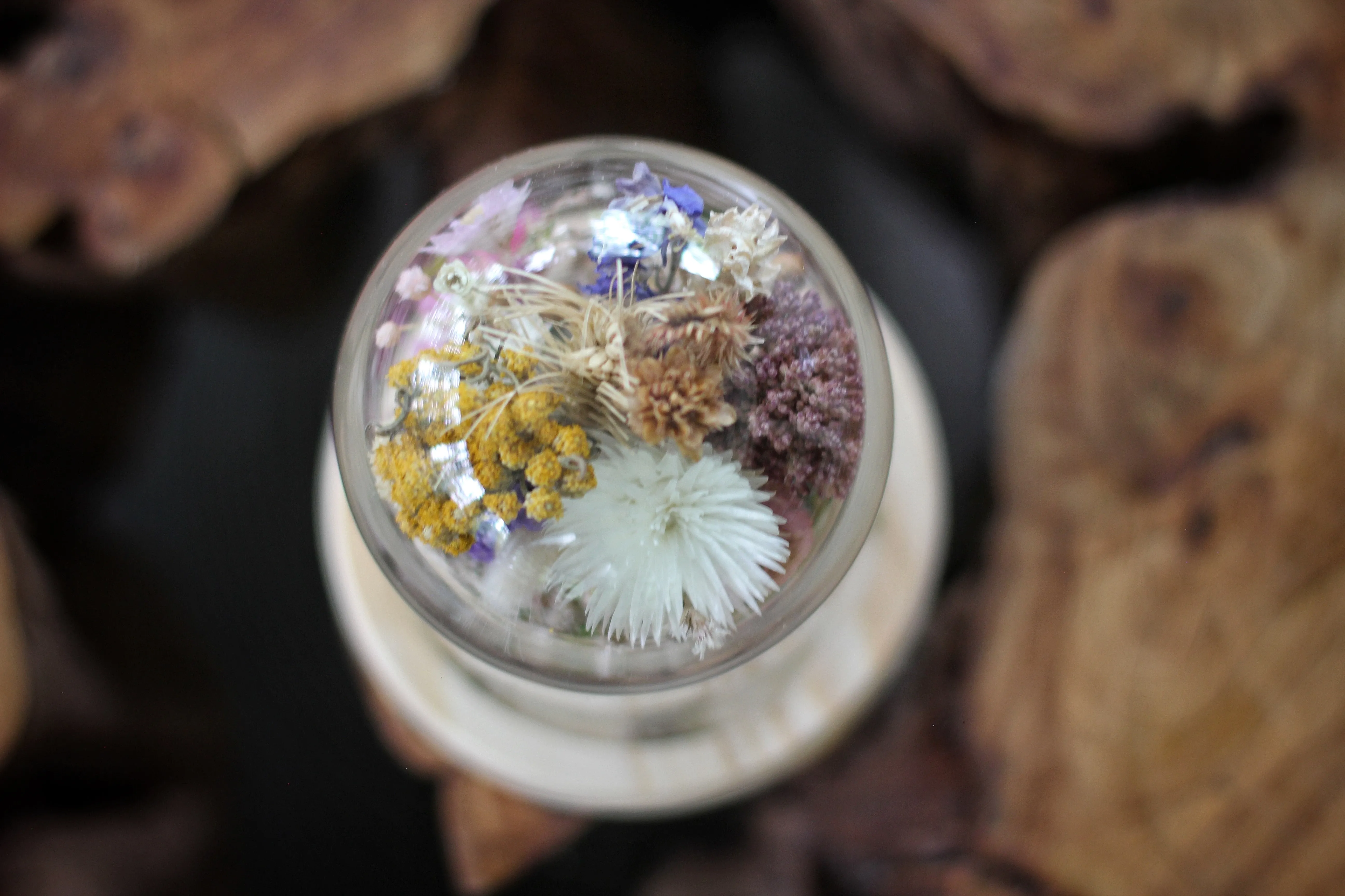 Medium / Small Dried Flowers Glass Dome / Cloche