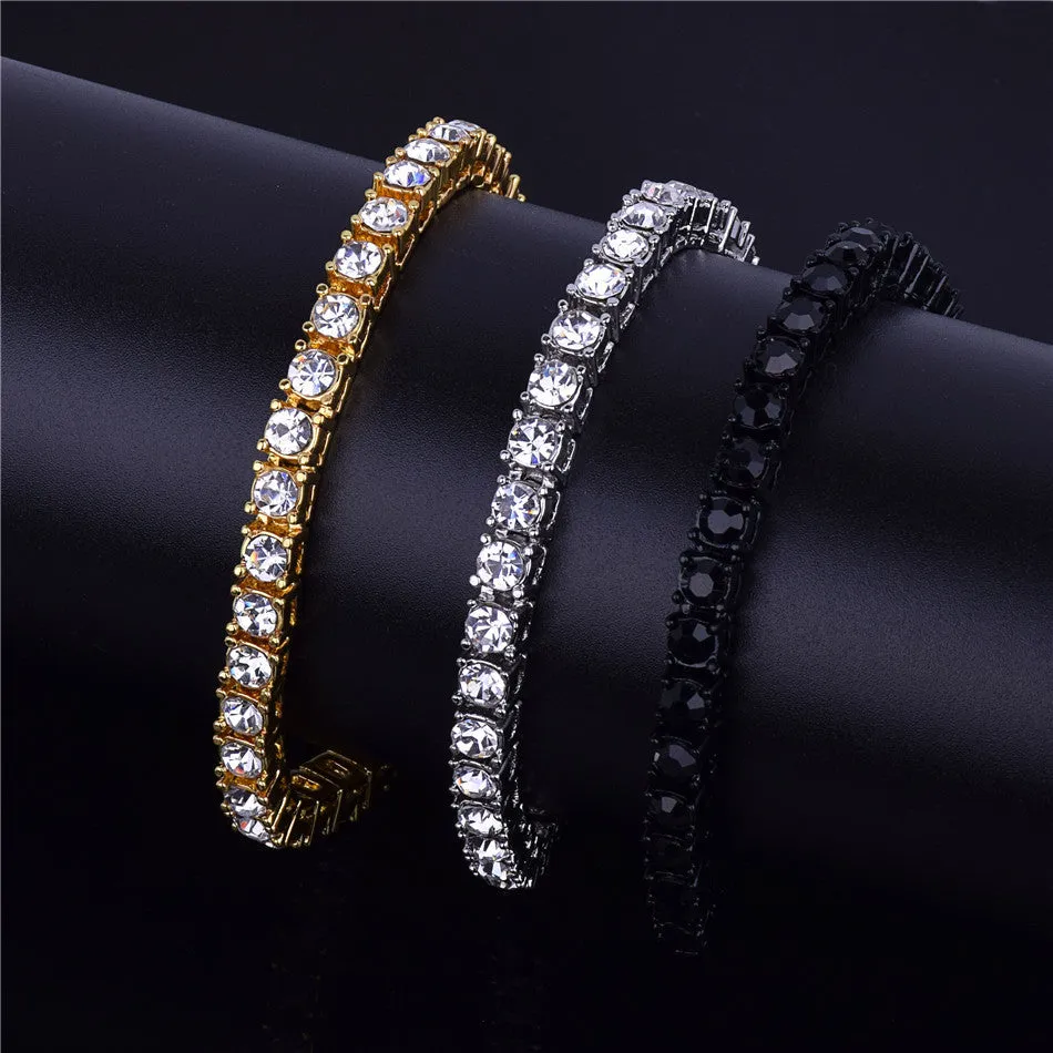 Men's hip hop 1 row alloy bracelet full rhinestone single row bracelet European and American fashion jewelry