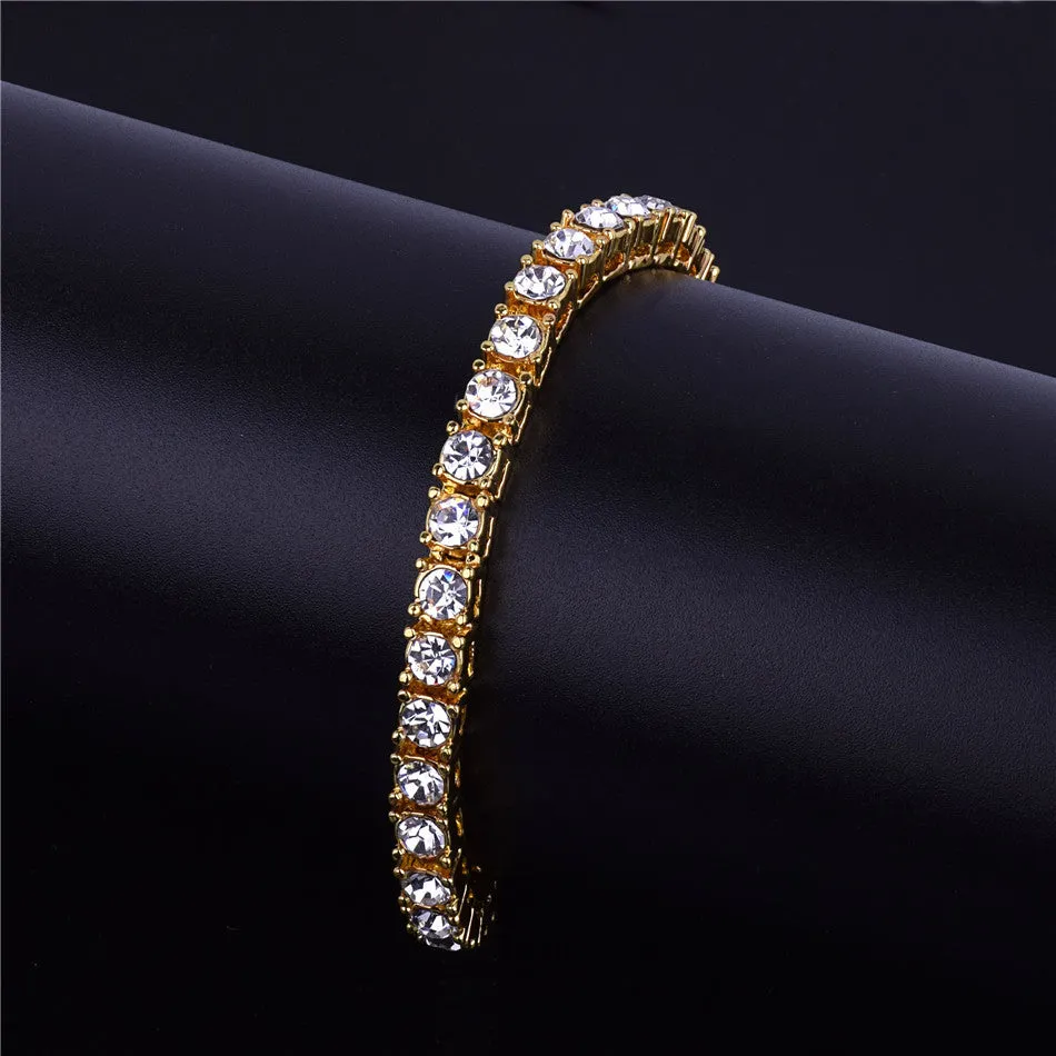 Men's hip hop 1 row alloy bracelet full rhinestone single row bracelet European and American fashion jewelry