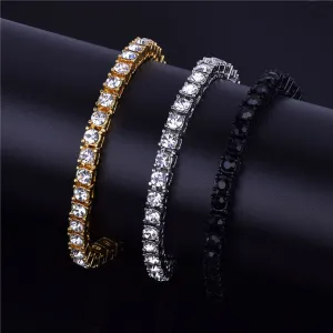 Men's hip hop 1 row alloy bracelet full rhinestone single row bracelet European and American fashion jewelry