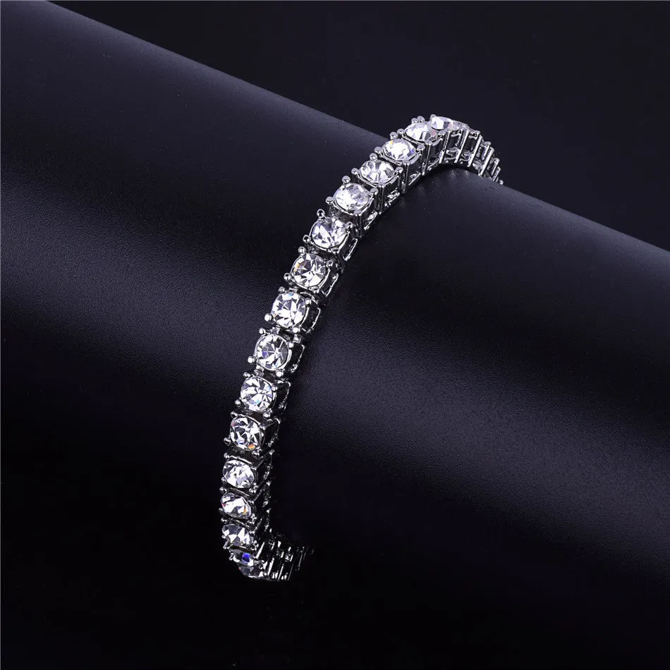 Men's hip hop 1 row alloy bracelet full rhinestone single row bracelet European and American fashion jewelry