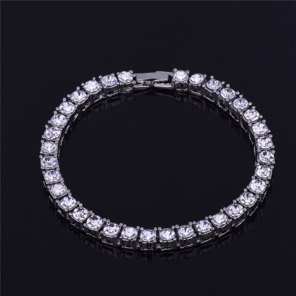 Men's hip hop 1 row alloy bracelet full rhinestone single row bracelet European and American fashion jewelry