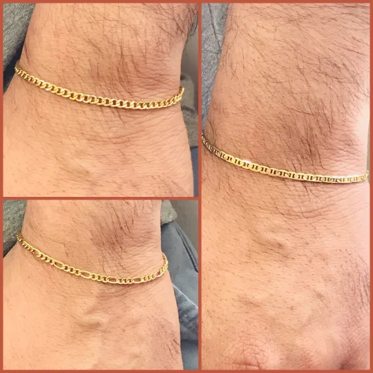 Men’s Mariner Link, Cuban Link Bracelet, Figaro Link  14K Gold Filled Bracelet Men's Jewelry / Pulsera para Hombre Oro Laminado Cuban Link, Figaro Link, Mariner Link