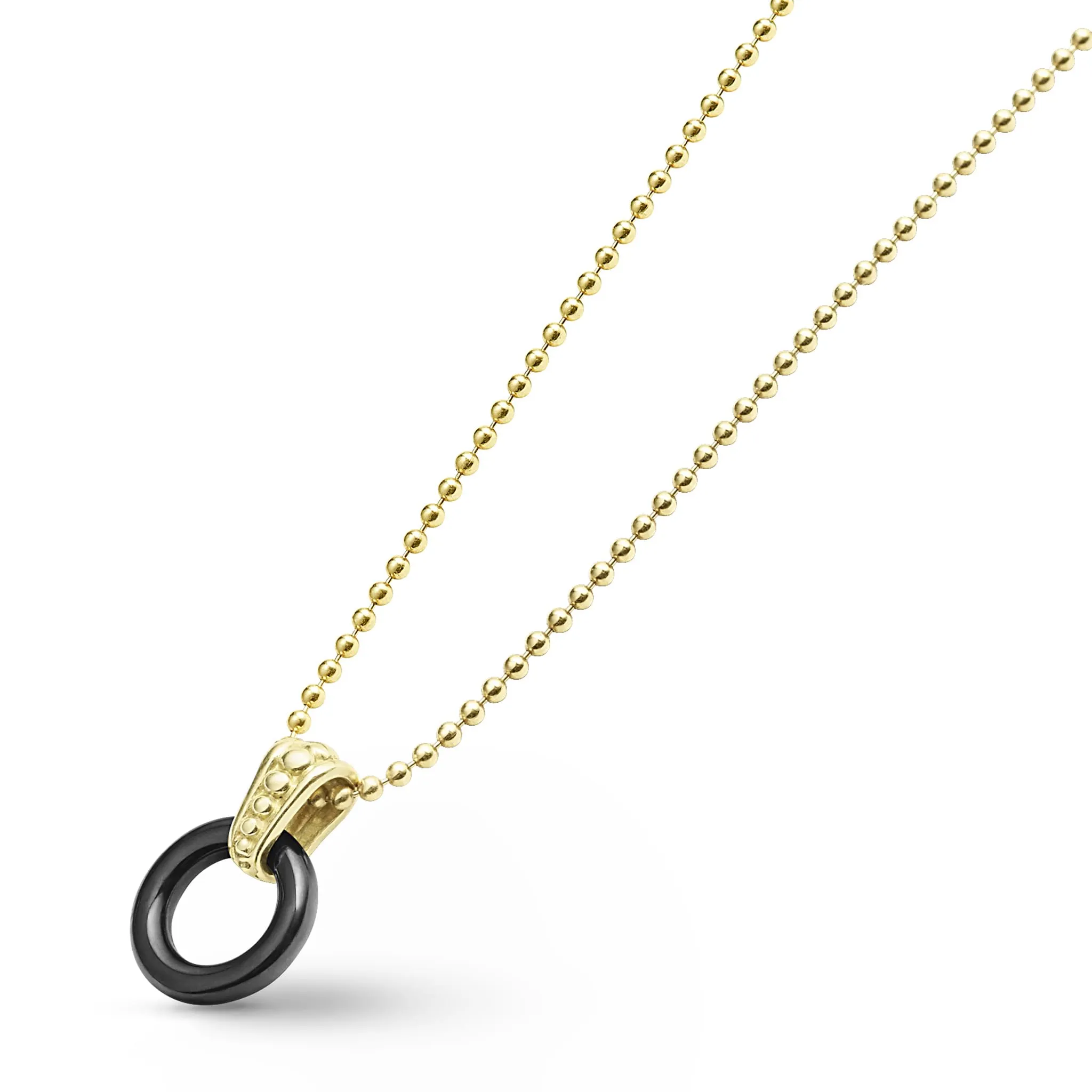 Meridian 18K Gold Black Ceramic Circle Pendant Necklace