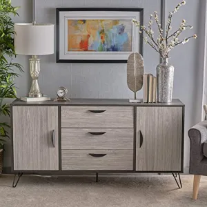 Mid Century Modern Two Toned Grey Oak Finished Faux Wood Multipurpose Display Stand