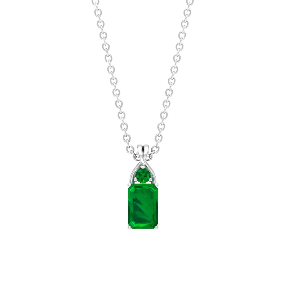 Minimal Created Emerald Pendant Necklace