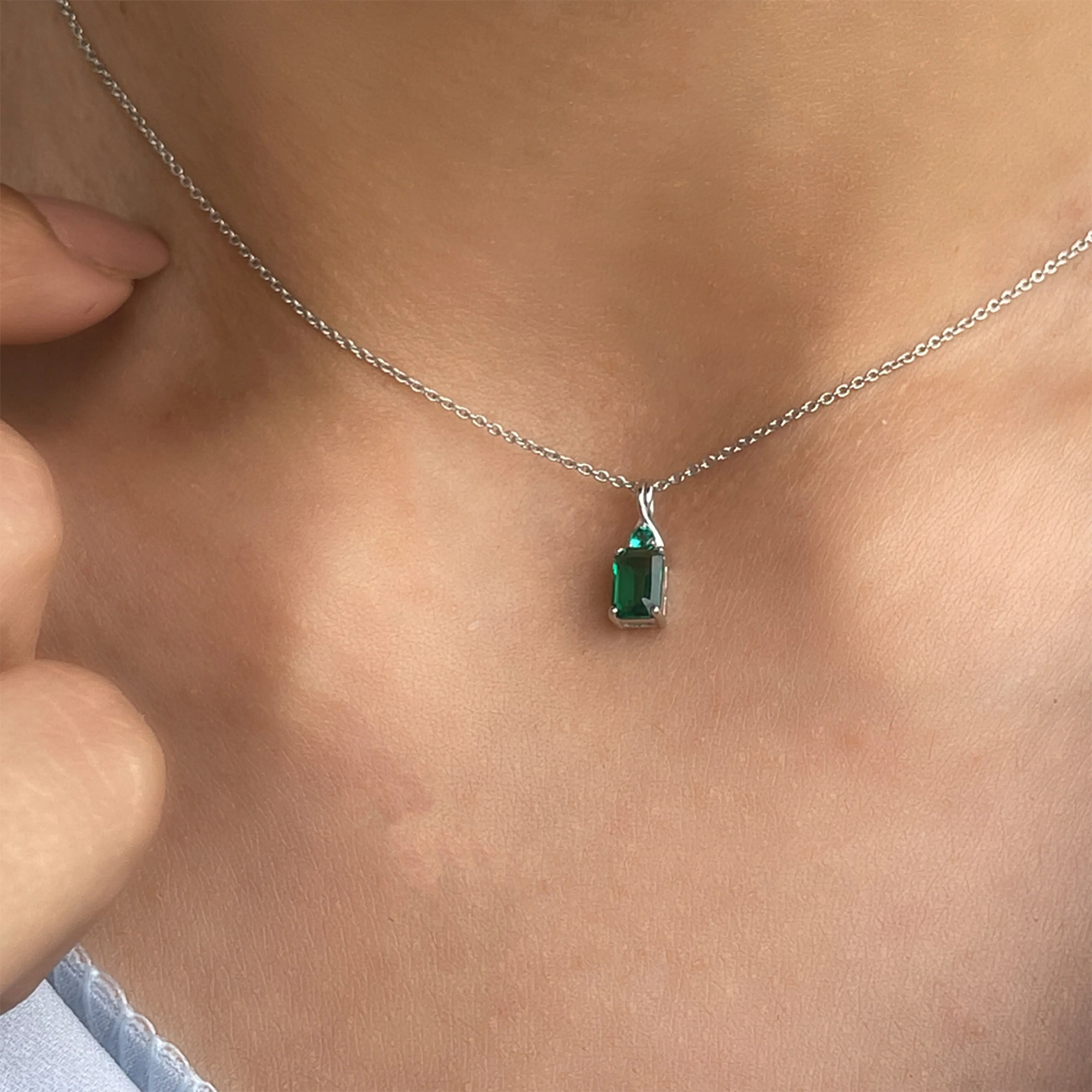 Minimal Created Emerald Pendant Necklace