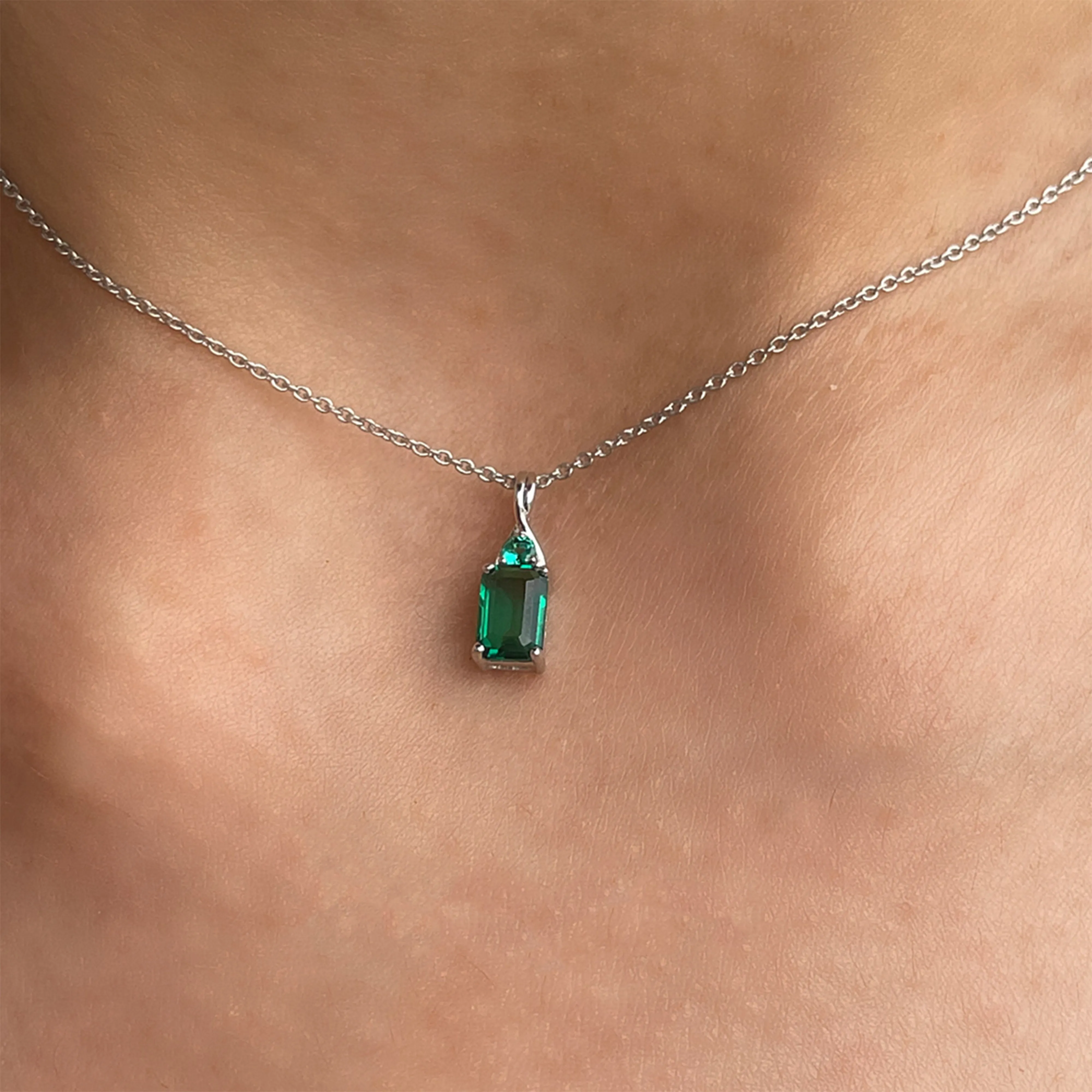 Minimal Created Emerald Pendant Necklace