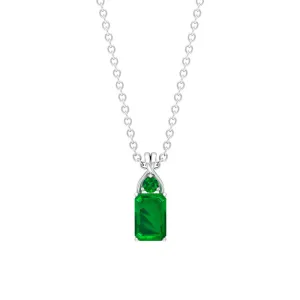 Minimal Created Emerald Pendant Necklace