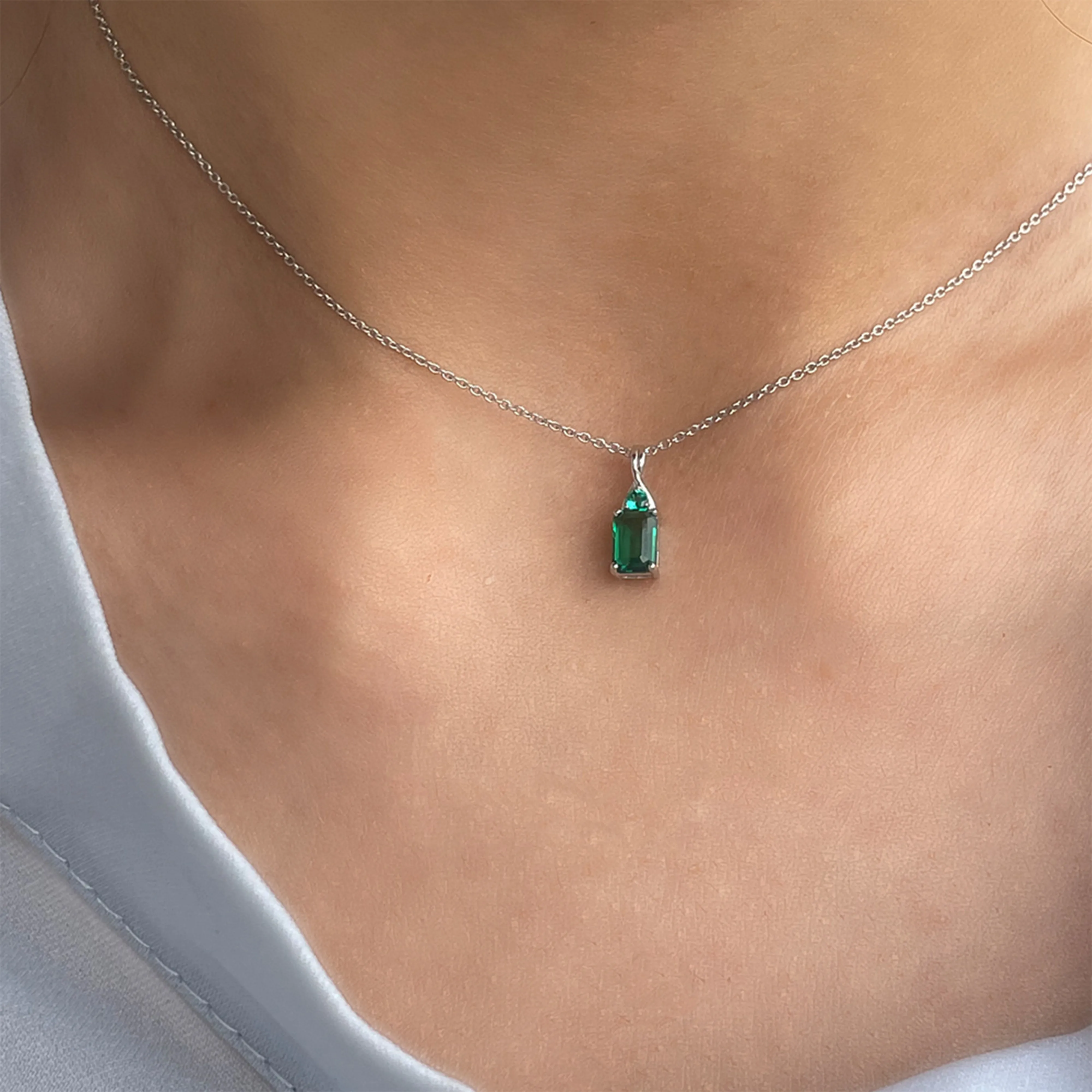 Minimal Created Emerald Pendant Necklace