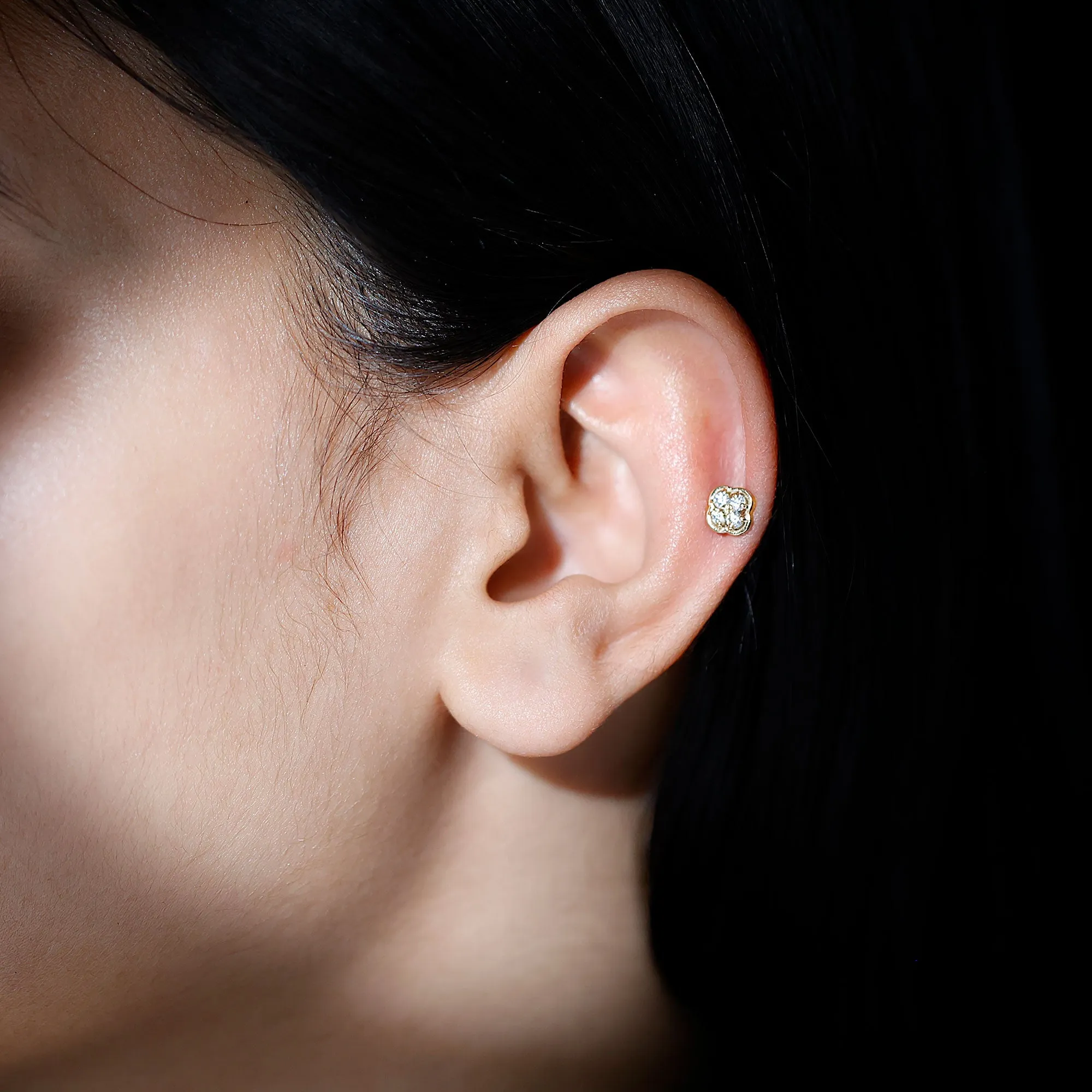 Moissanite Cluster Clover Earring for Helix Piercing