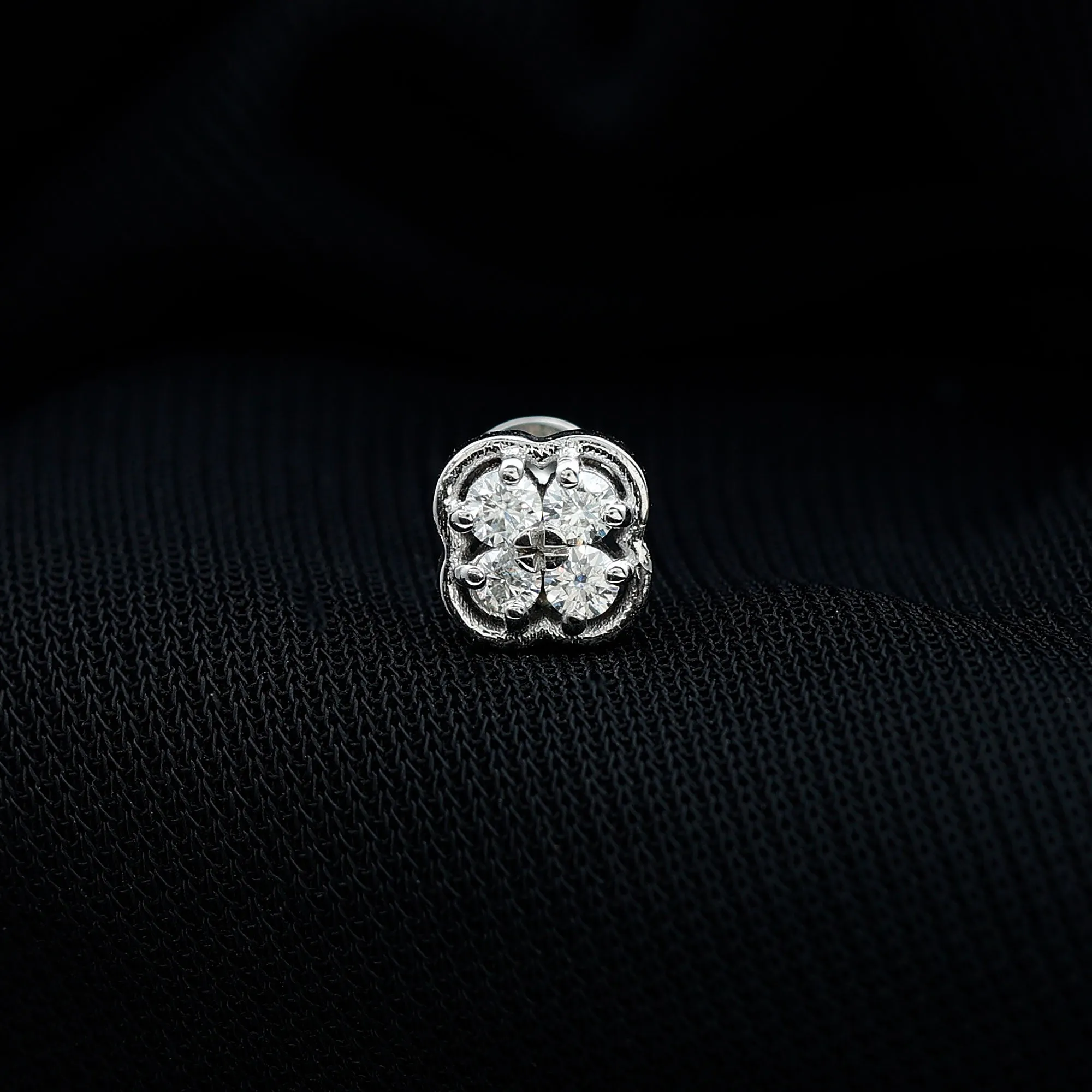 Moissanite Cluster Clover Earring for Helix Piercing
