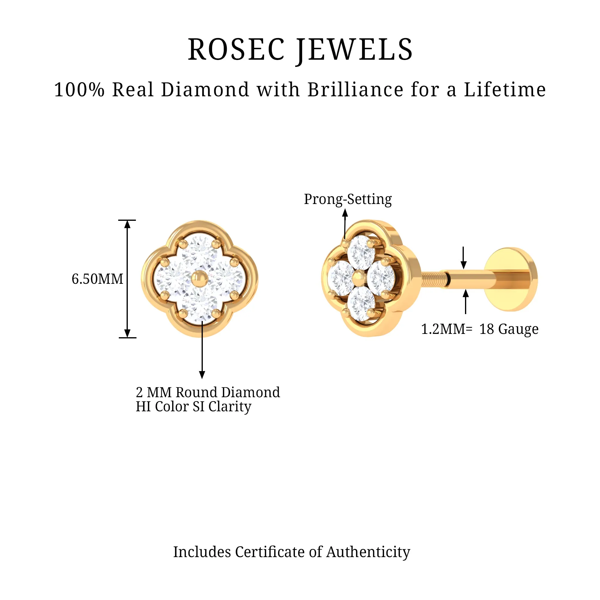 Moissanite Cluster Clover Earring for Helix Piercing