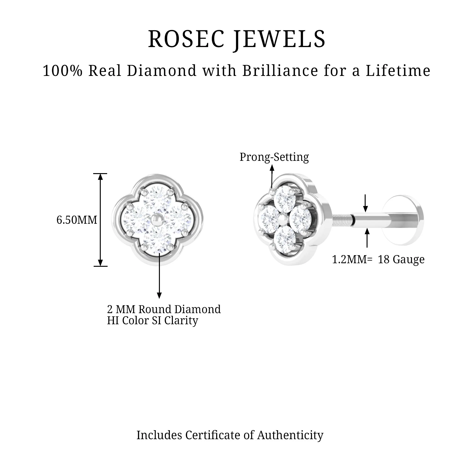Moissanite Cluster Clover Earring for Helix Piercing