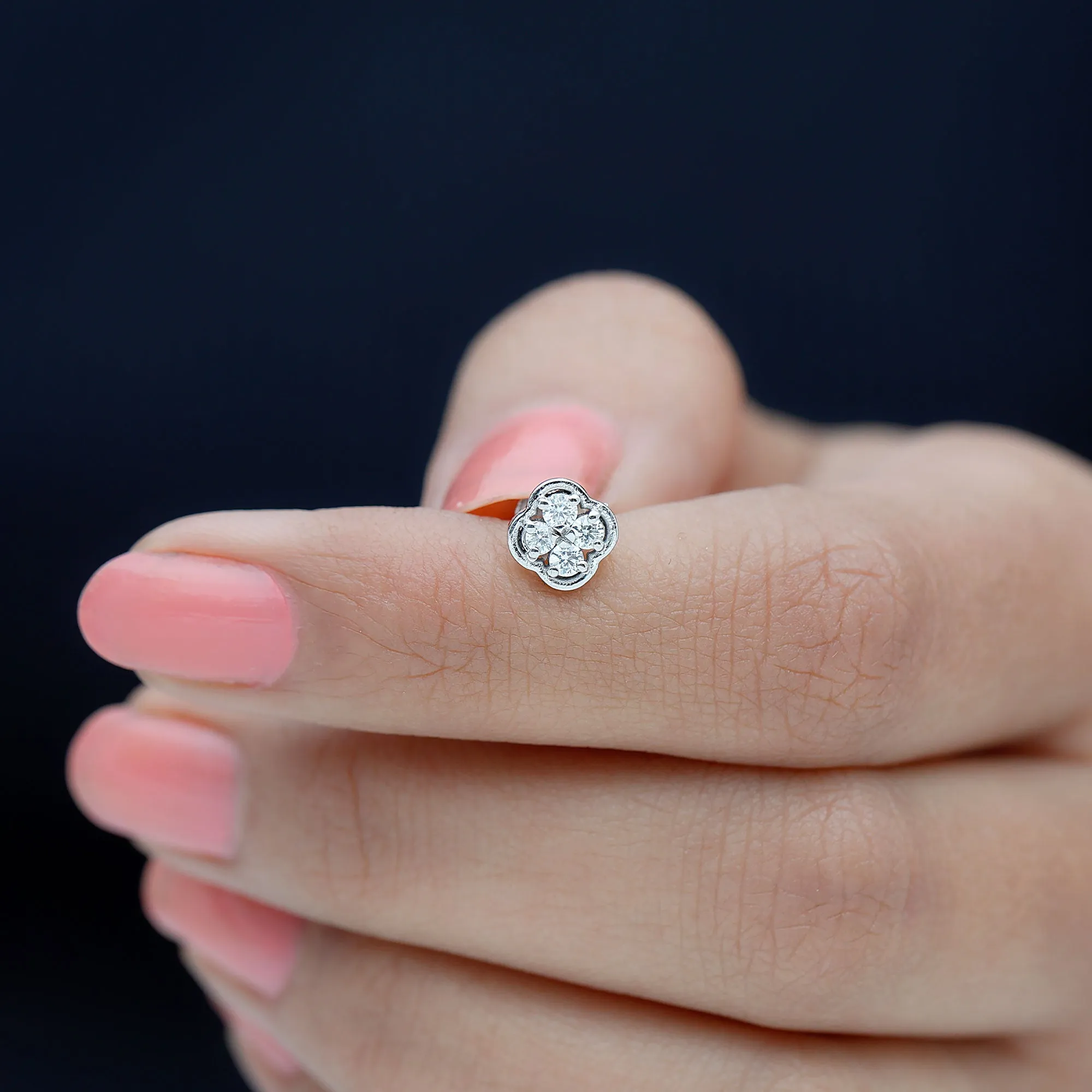 Moissanite Cluster Clover Earring for Helix Piercing