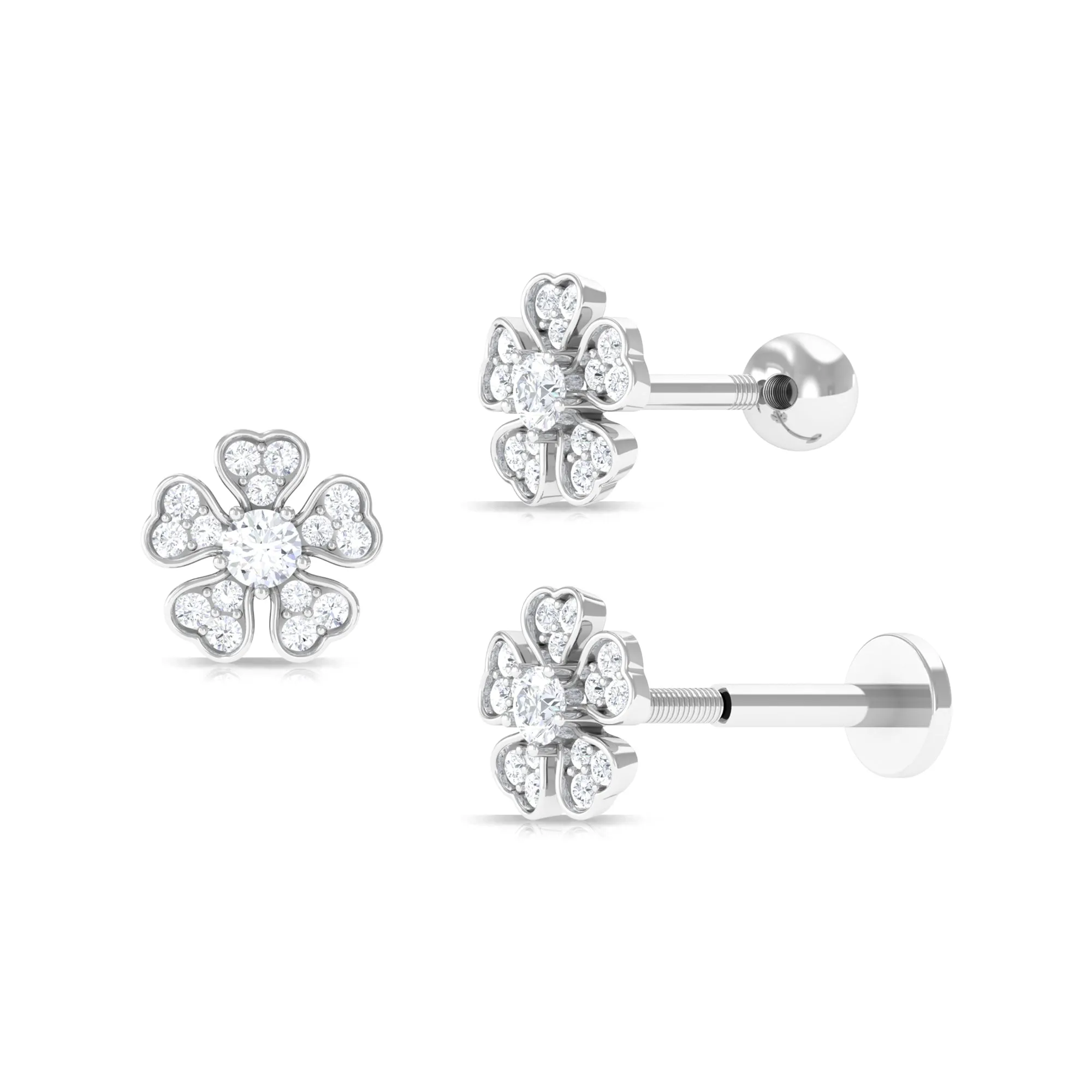 Moissanite Floral Earring for Helix Piercing