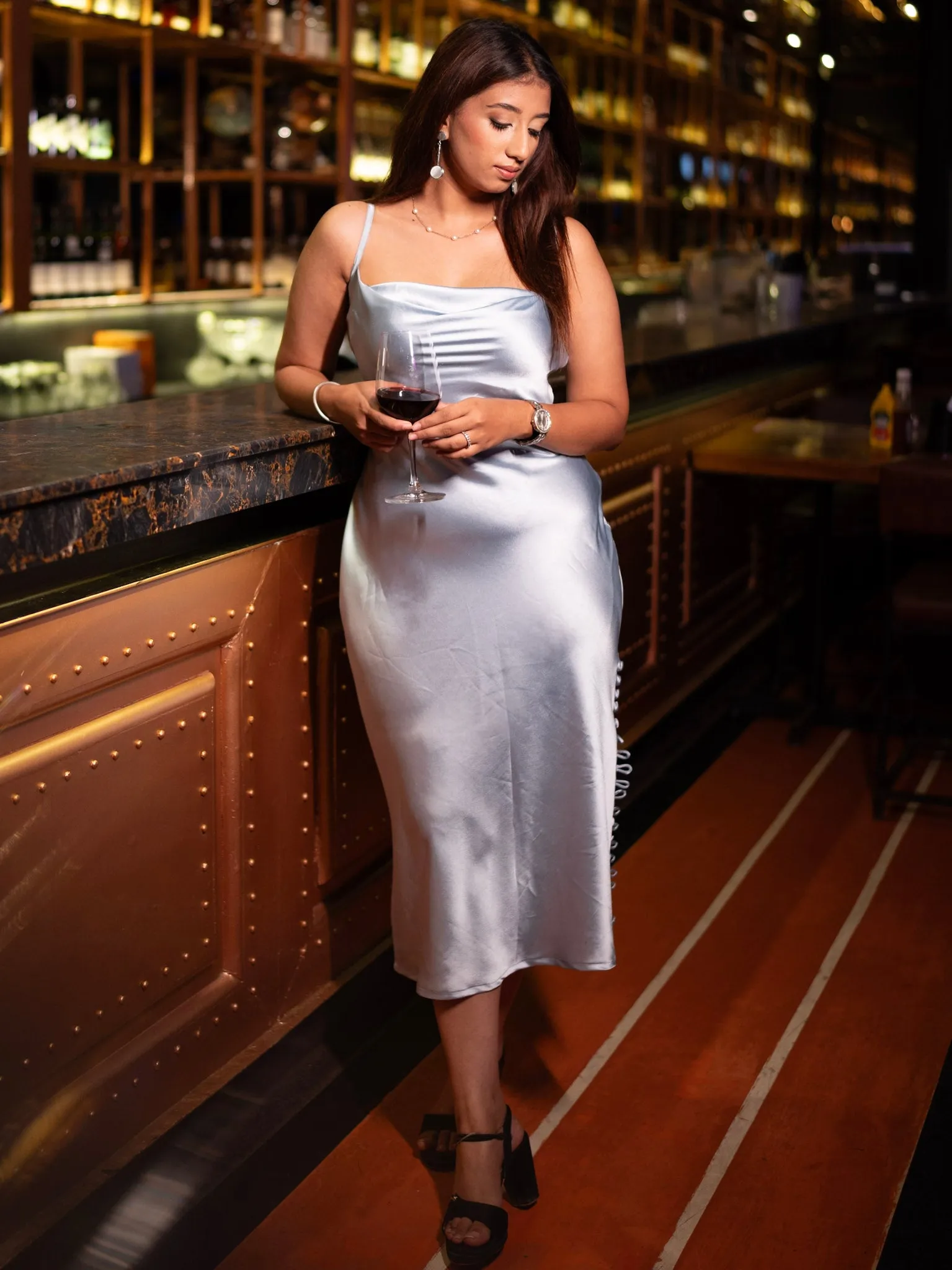 MONOMEE HALLIE SATIN SLIP ICE BLUE DRESS
