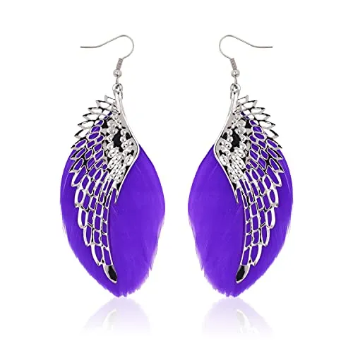 Mudra Crafts Boho Feather Earrings for Women - Bohemian Earrings - Lightweight Feather Dangle Earrings Hippie Earrings for Women Girls