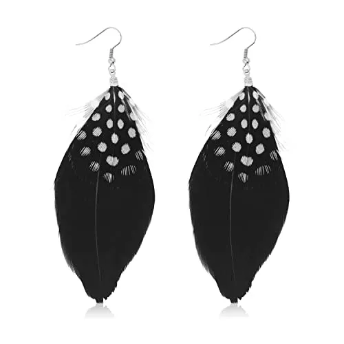 Mudra Crafts Boho Feather Earrings for Women - Bohemian Earrings - Lightweight Feather Dangle Earrings Hippie Earrings for Women Girls