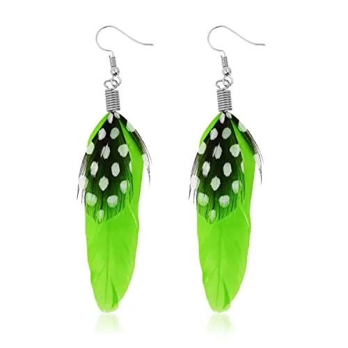 Mudra Crafts Boho Feather Earrings for Women - Bohemian Earrings - Lightweight Feather Dangle Earrings Hippie Earrings for Women Girls
