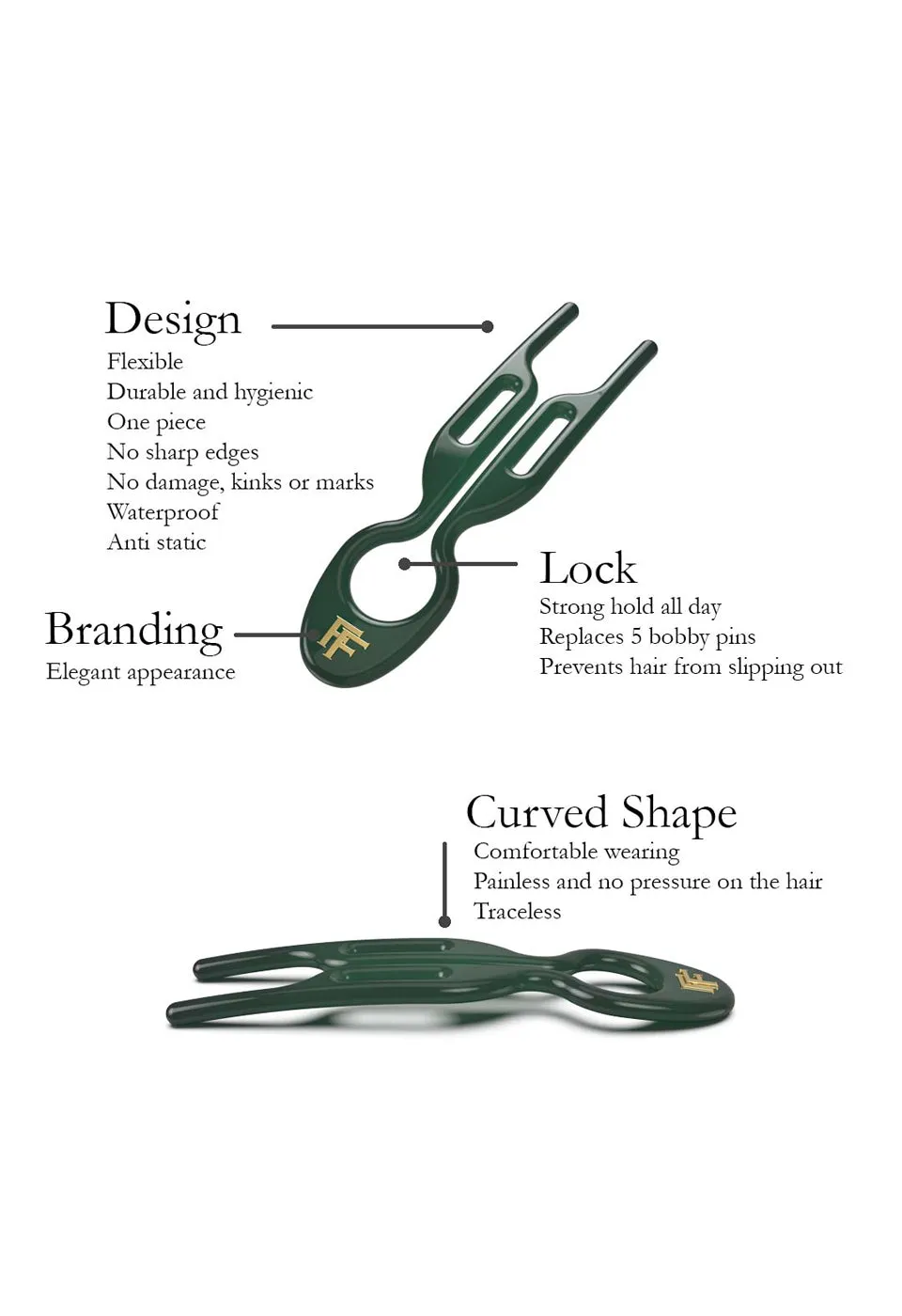 N 1 Hairpin Emerald Green X3