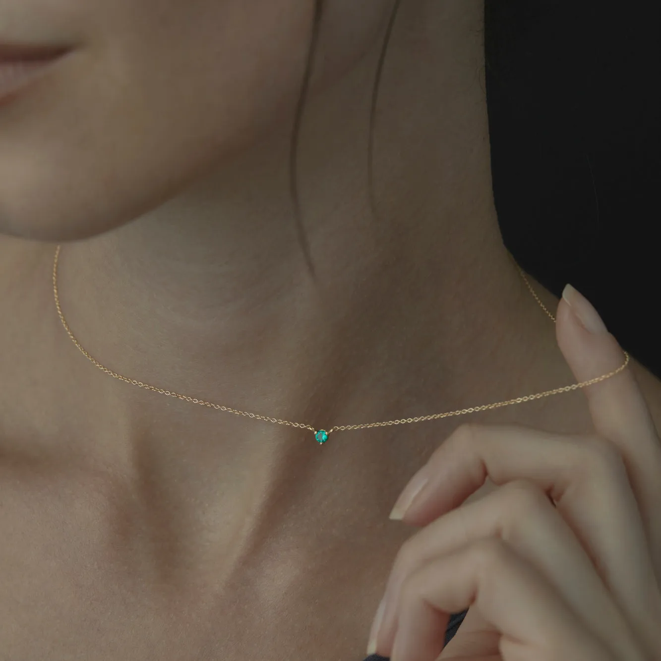 N6701E | 3mm Emerald Birthstone Necklace