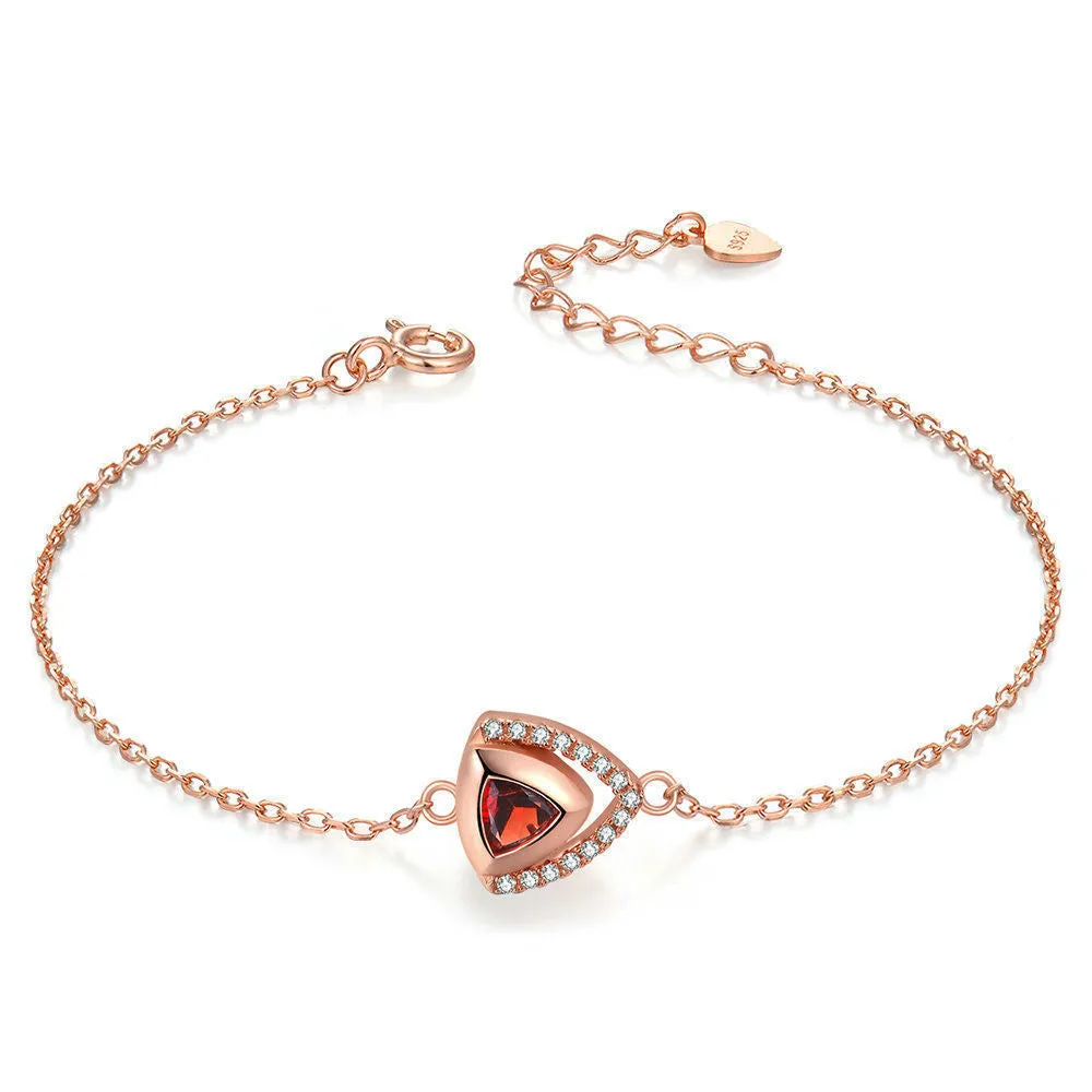 Natural Red Garnet Triangle Cut Bracelet for Women Charms Gifts for Mom