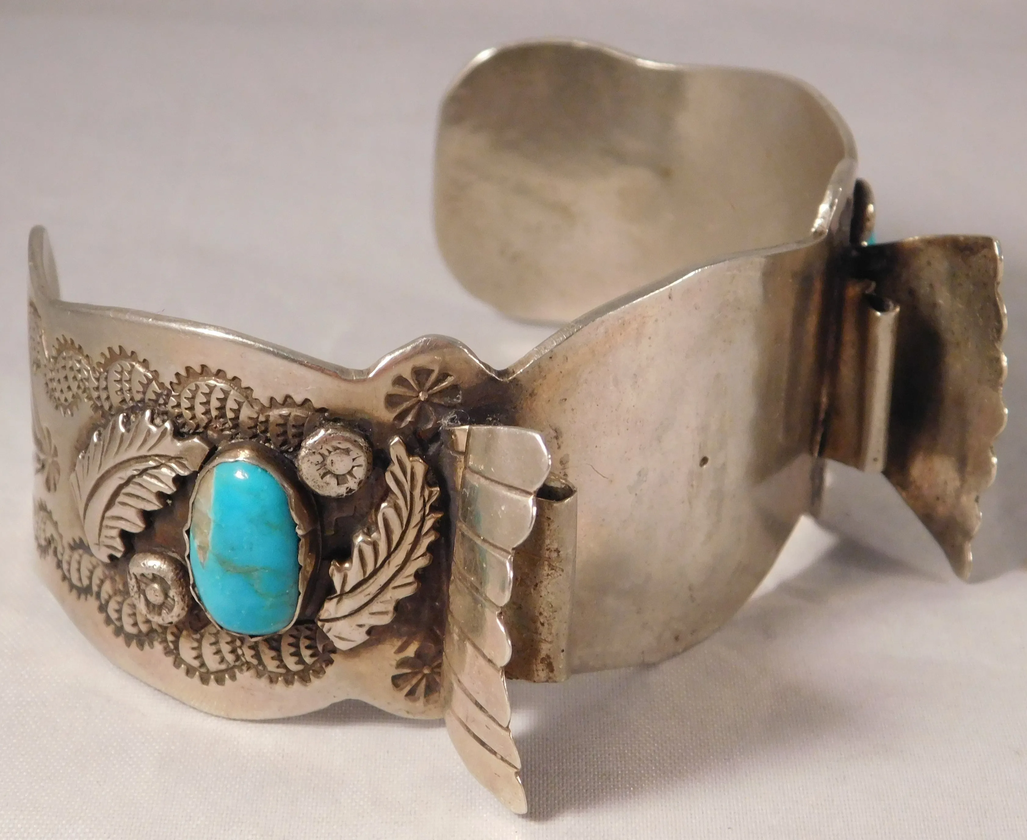Navajo Native American Sterling Silver Turquoise Mens Watch Cuff Bracelet