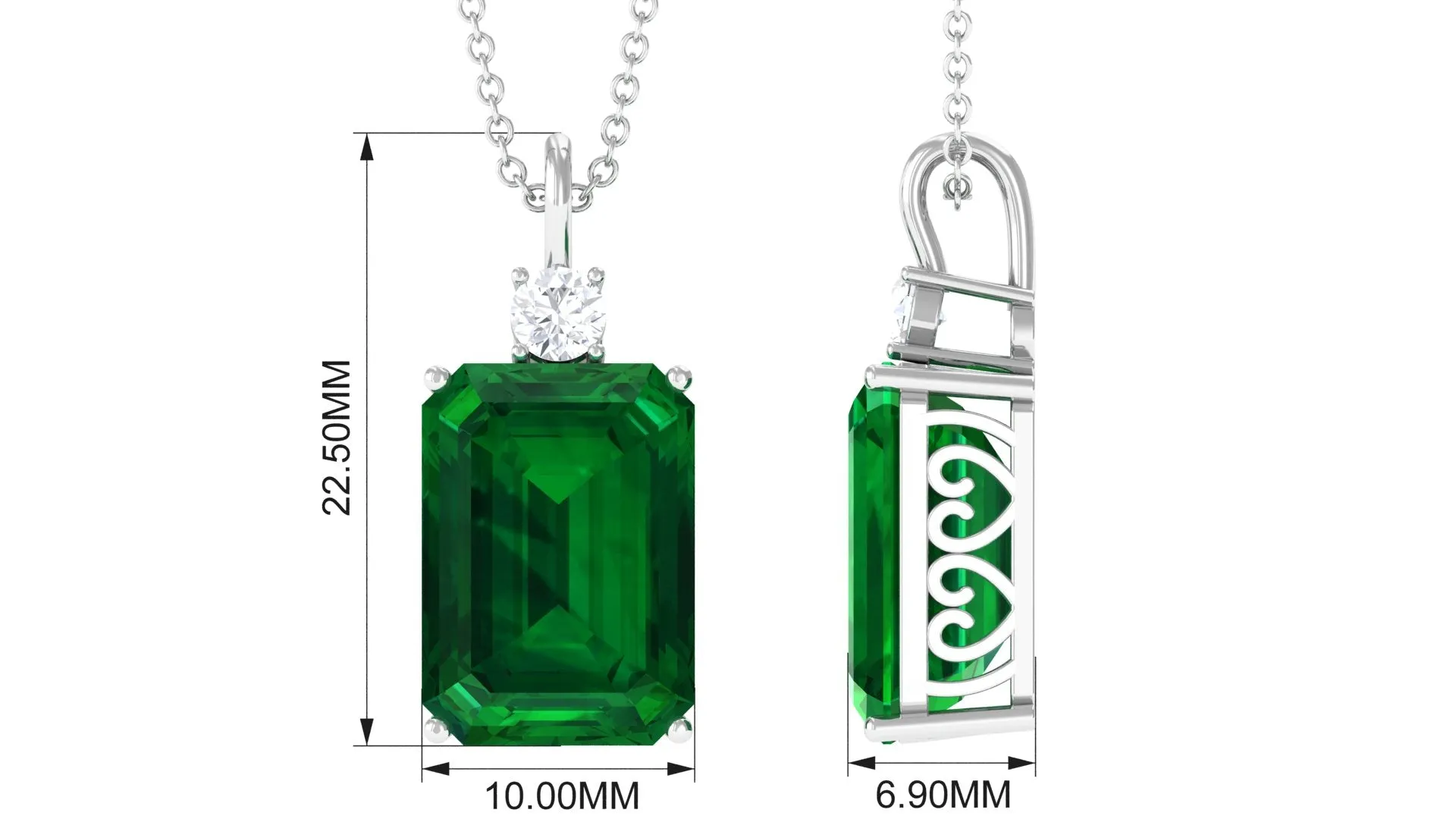 Octagon Cut Created Emerald Solitaire Pendant with Moissanite