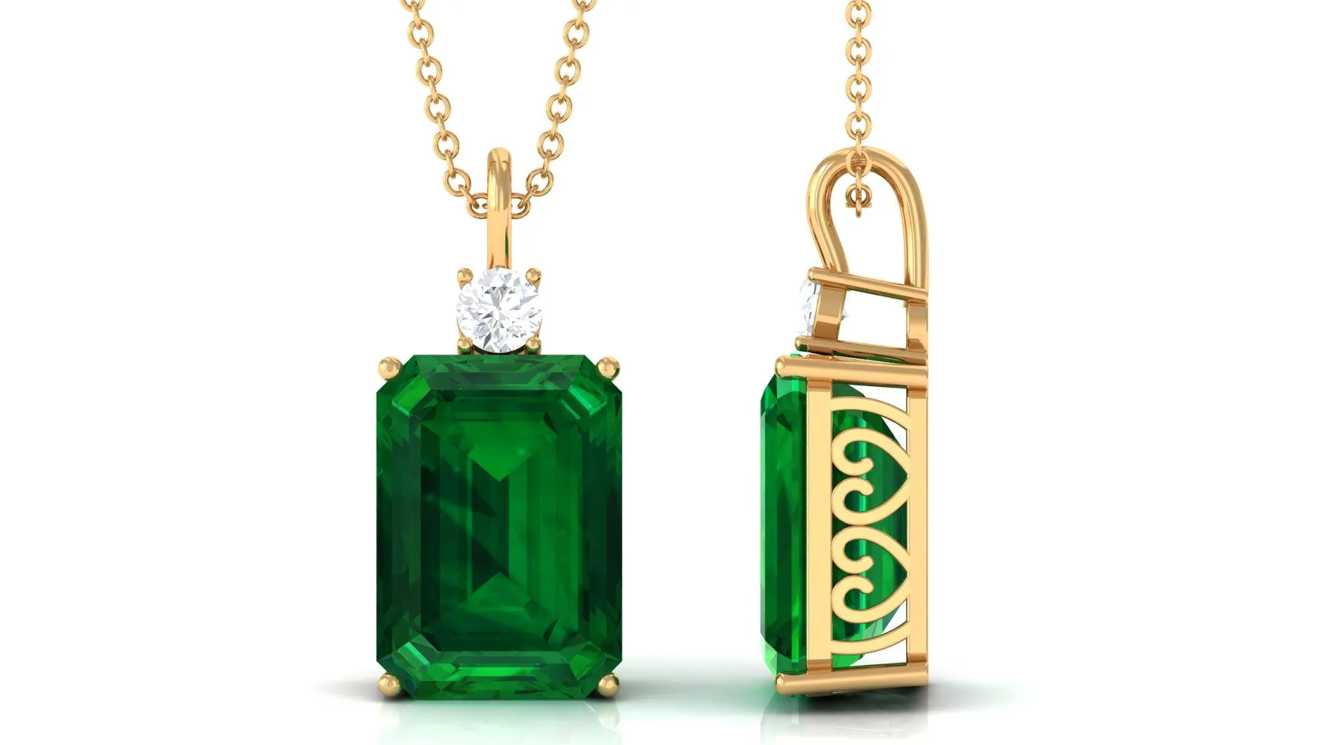 Octagon Cut Created Emerald Solitaire Pendant with Moissanite