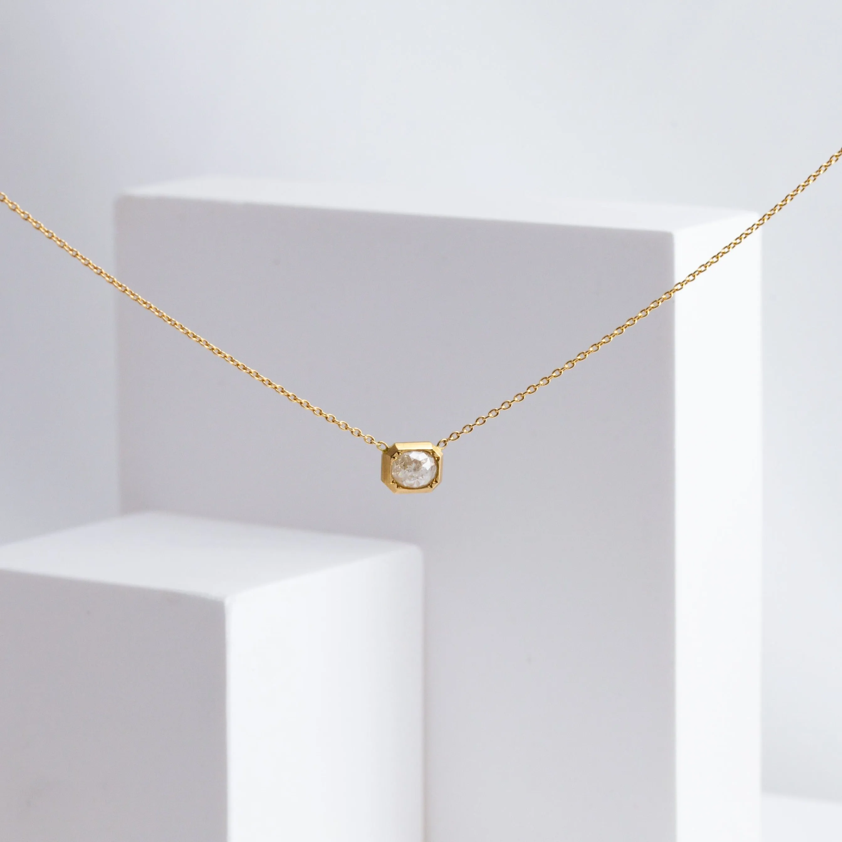 One-of-a-kind oval diamond octagon necklace