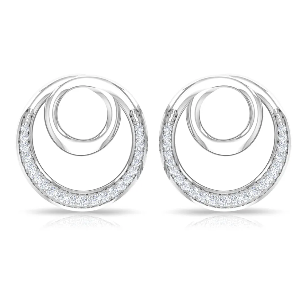 Open Circle Stud Earrings with Diamonds