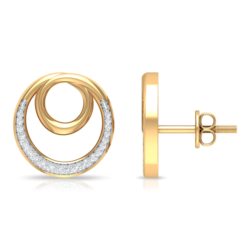 Open Circle Stud Earrings with Diamonds