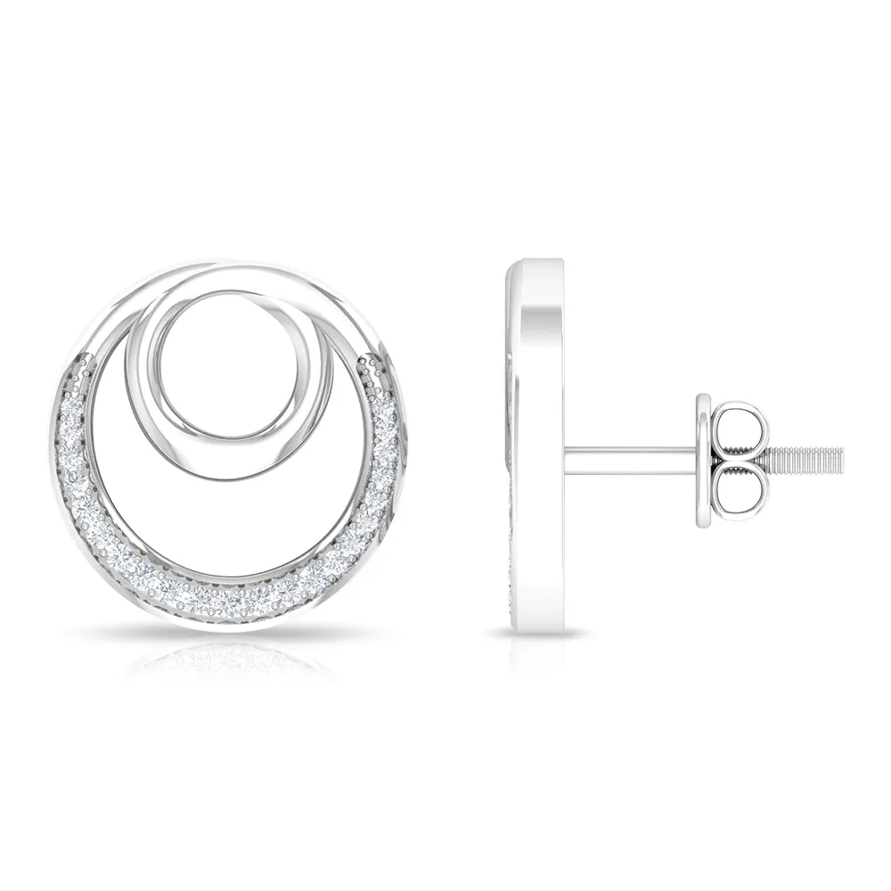 Open Circle Stud Earrings with Diamonds