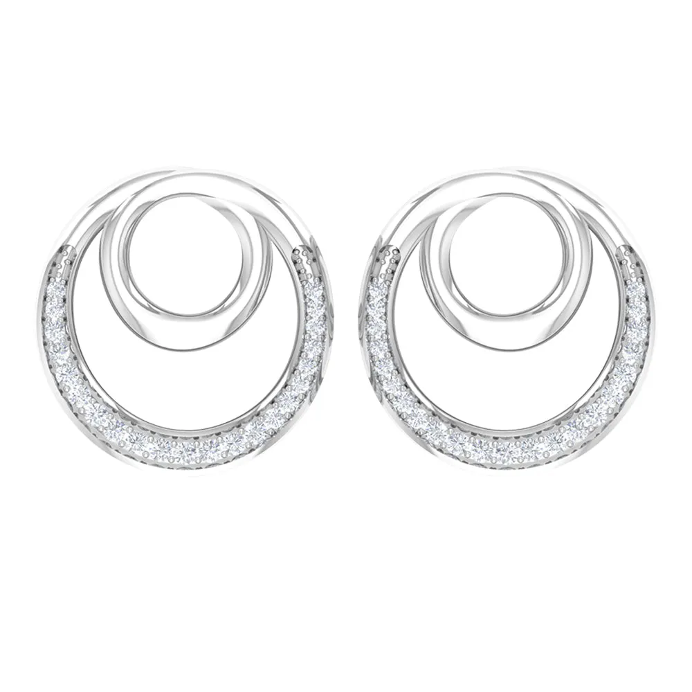 Open Circle Stud Earrings with Diamonds
