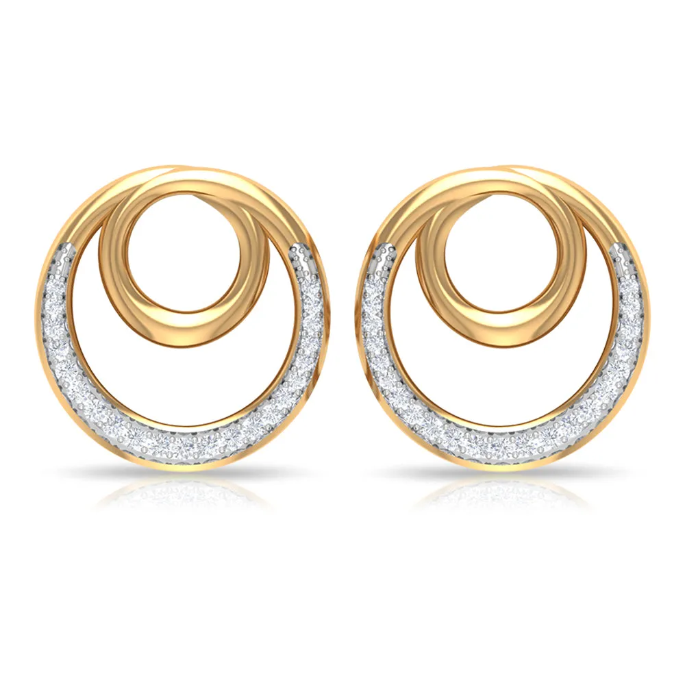 Open Circle Stud Earrings with Diamonds