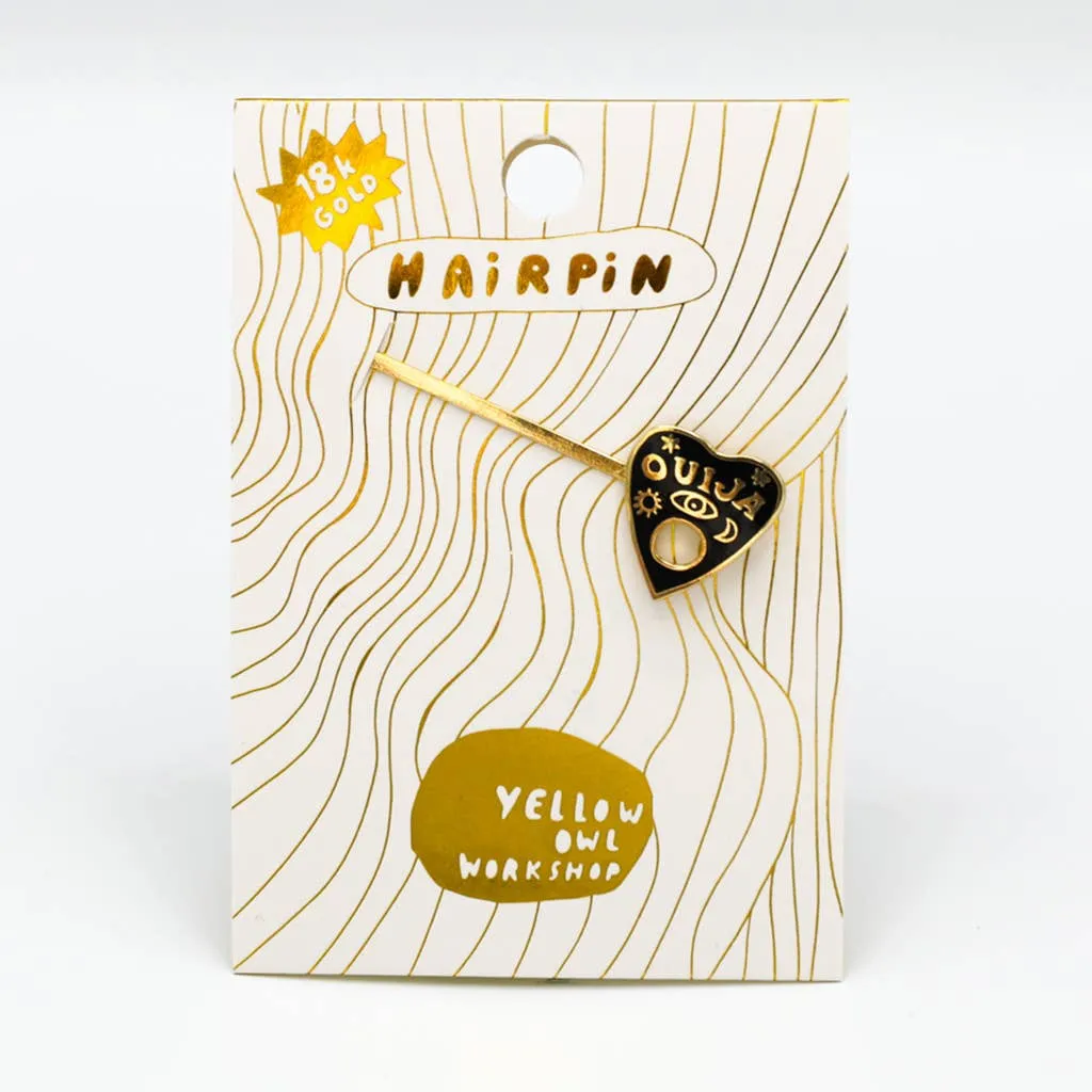 Ouija Hairpin - 18k Gold Cloisonné - Halloween Jewelry