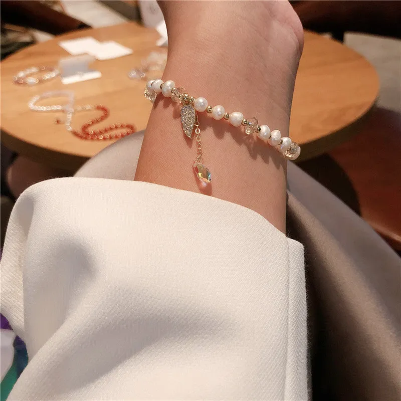 Pearl micro inlaid angel wing bracelet