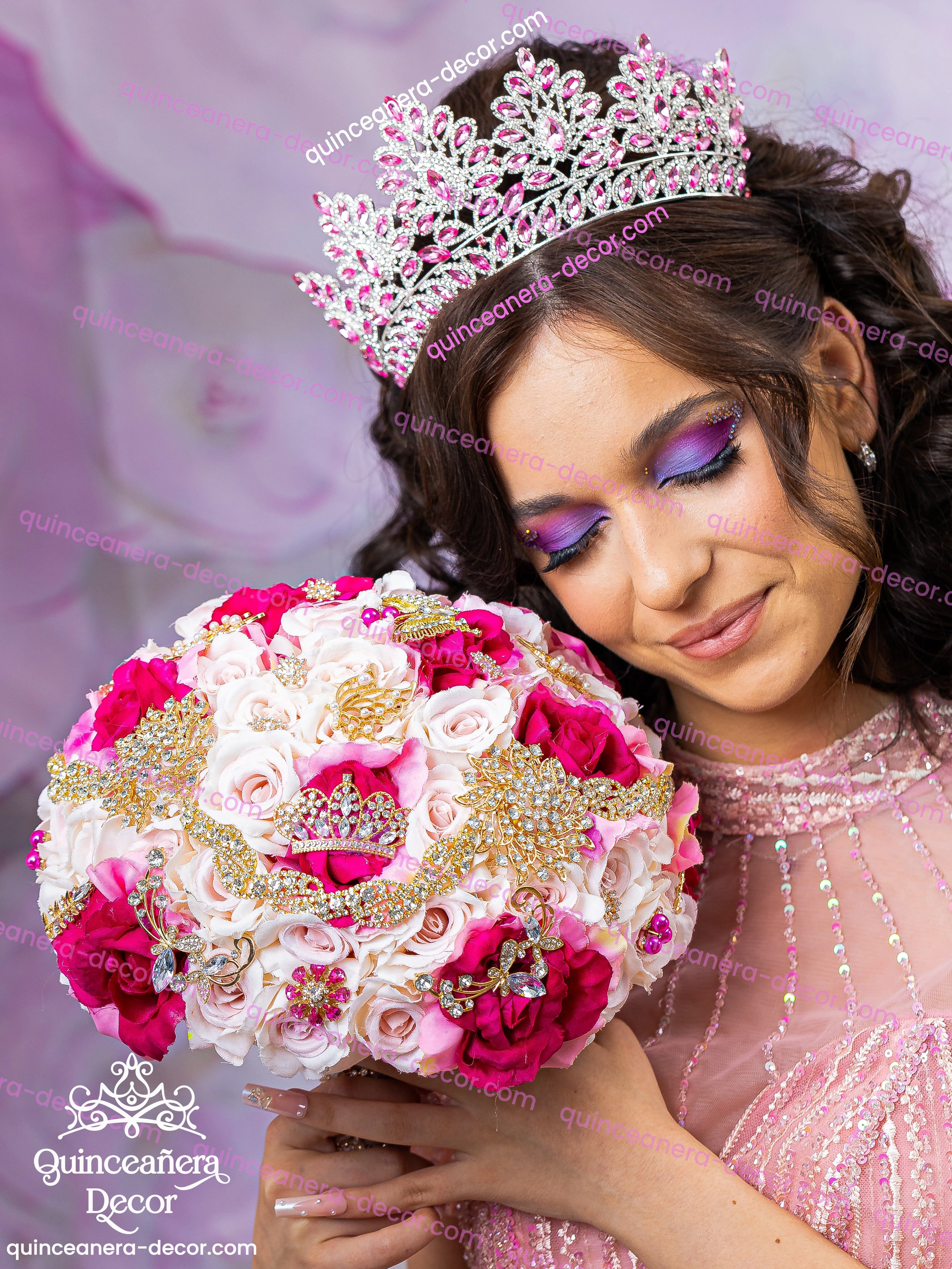 Pink with silver Quinceanera Tiara