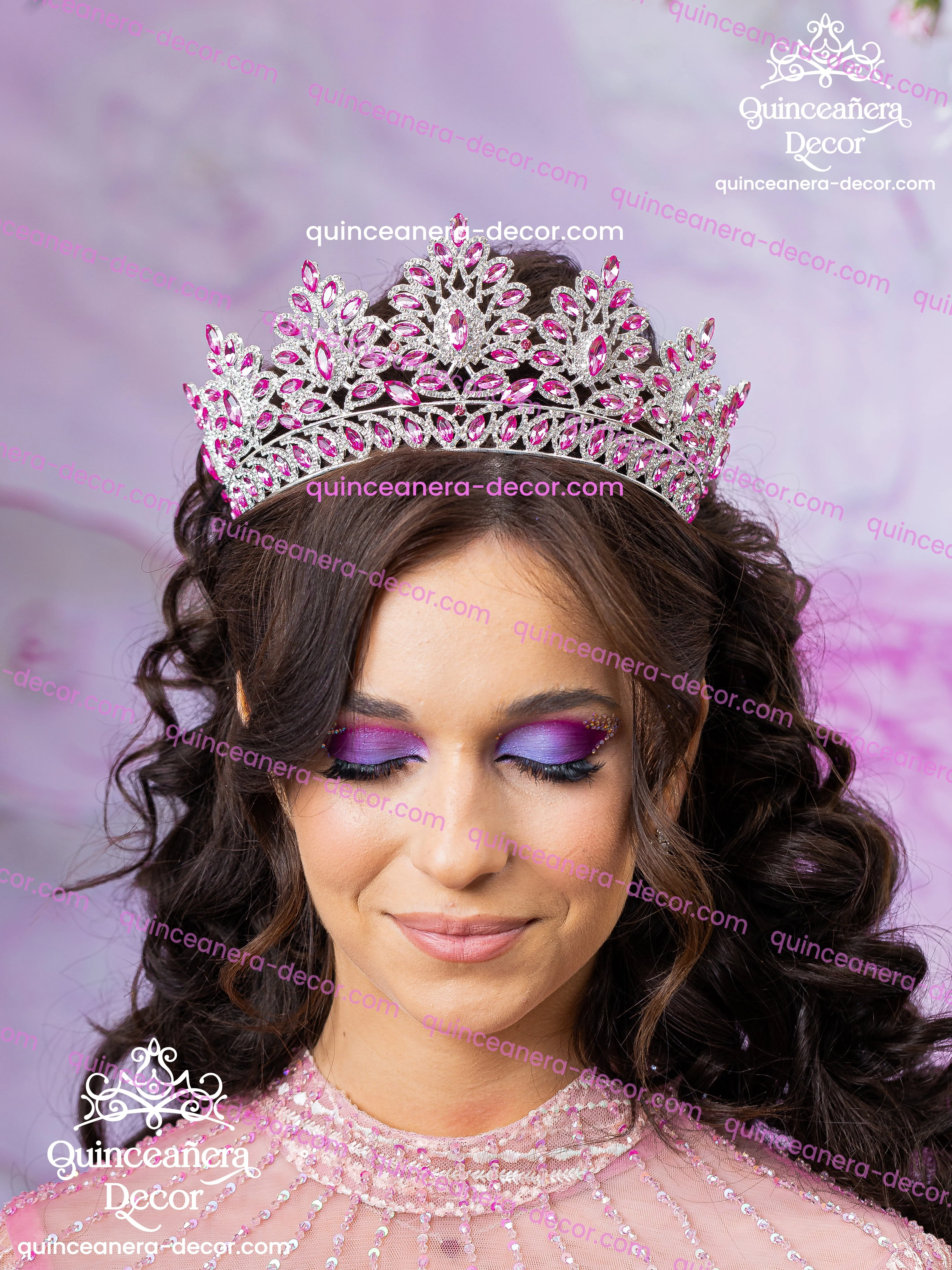 Pink with silver Quinceanera Tiara