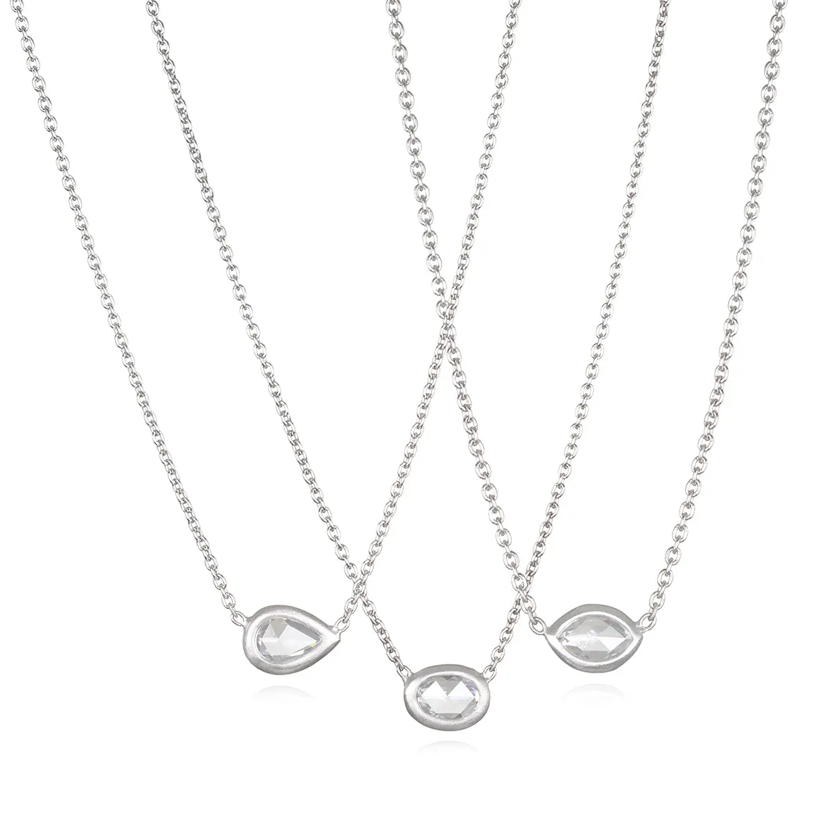 Platinum Rose Cut Pear Shaped Diamond Necklace