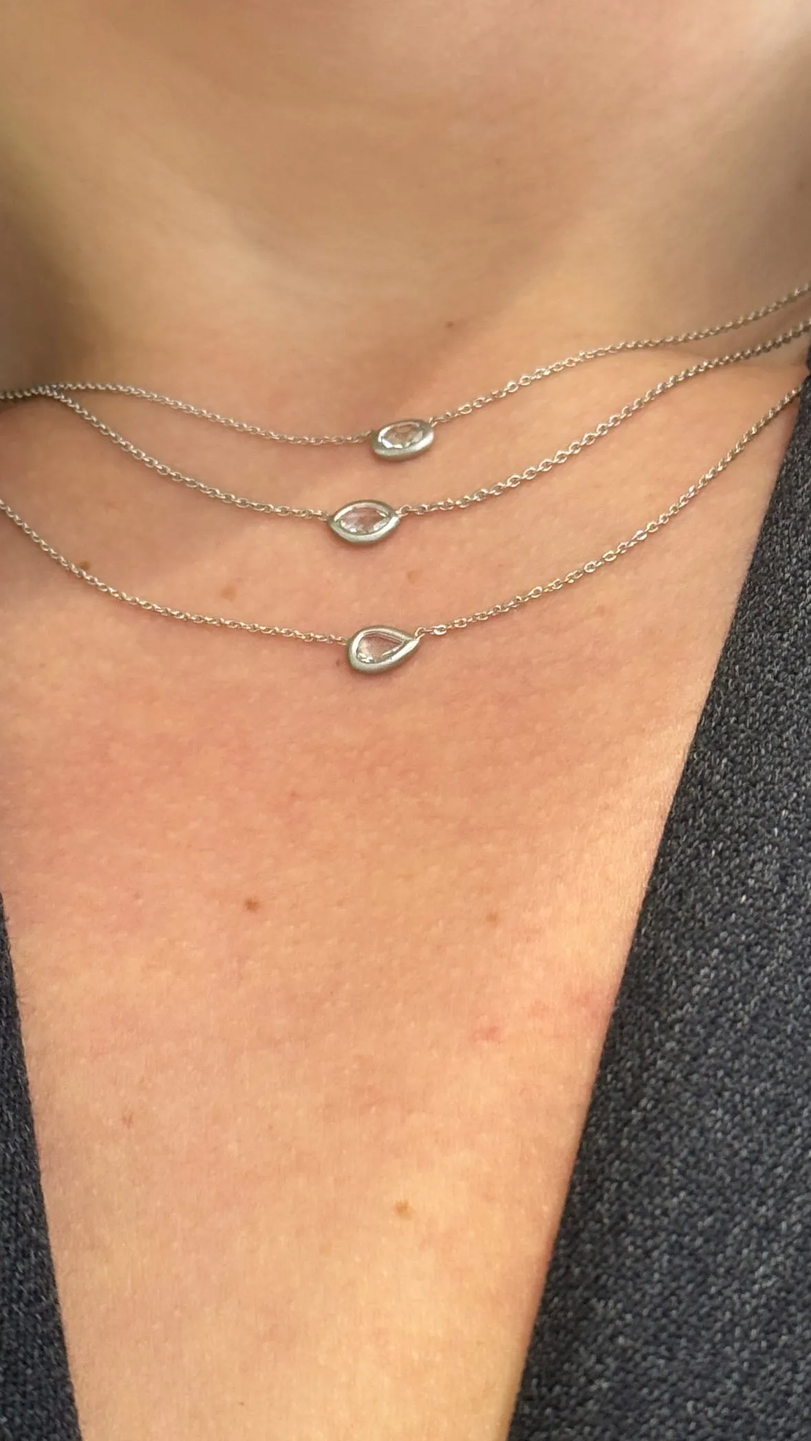 Platinum Rose Cut Pear Shaped Diamond Necklace