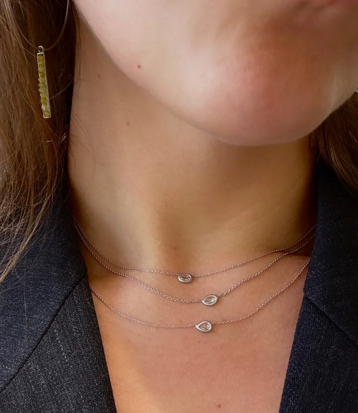 Platinum Rose Cut Pear Shaped Diamond Necklace