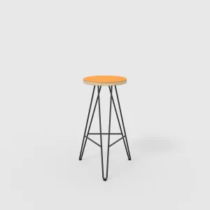 Plywood Bar Stool with Black Hairpin Base - Formica Levante Orange