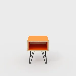 Plywood Bedside Table with Box Storage and Black Hairpin Legs - Formica Levante Orange - 400(w) x 400(d) x 450(h)